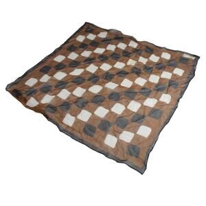 Vintage Burmel pocket square scarf 21"x 20.5" pattern brown white black SILK